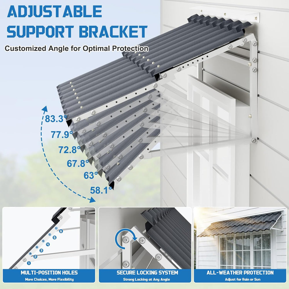 Aluminum Door Awning, 6-Level Adjustable Front Door Canopy, 52"x31"