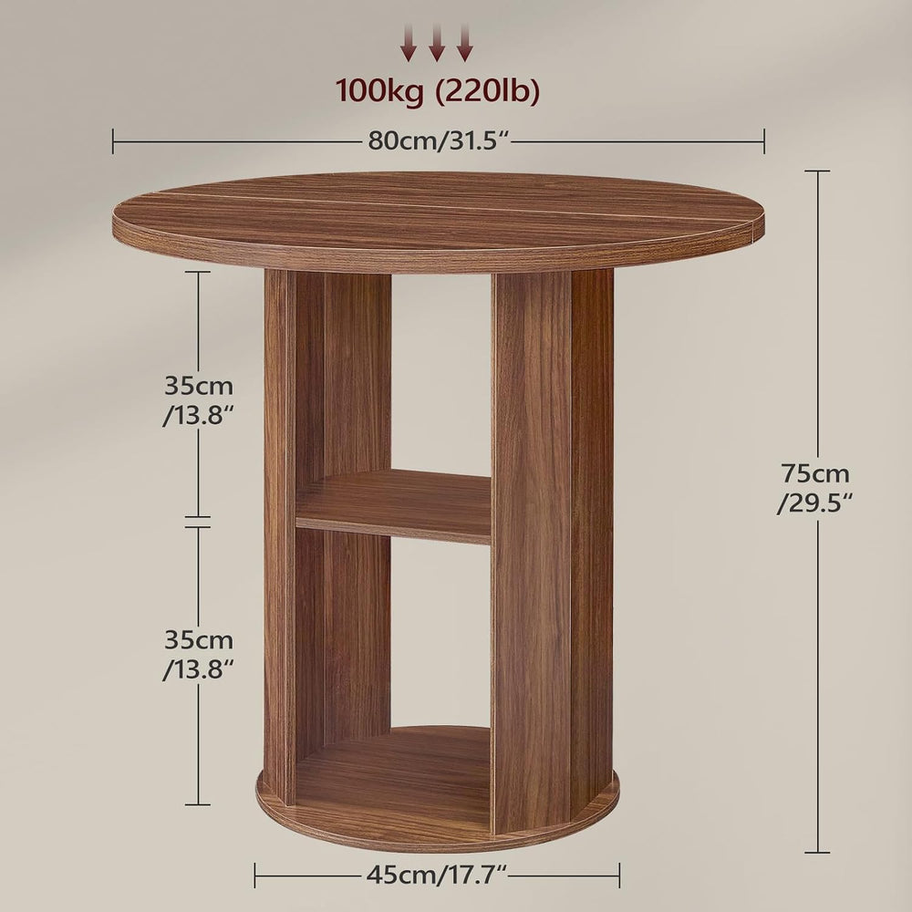 MAHANCRIS 31.5" Round Dining Table with Storage Shelf for 2-3, Circle Ki...