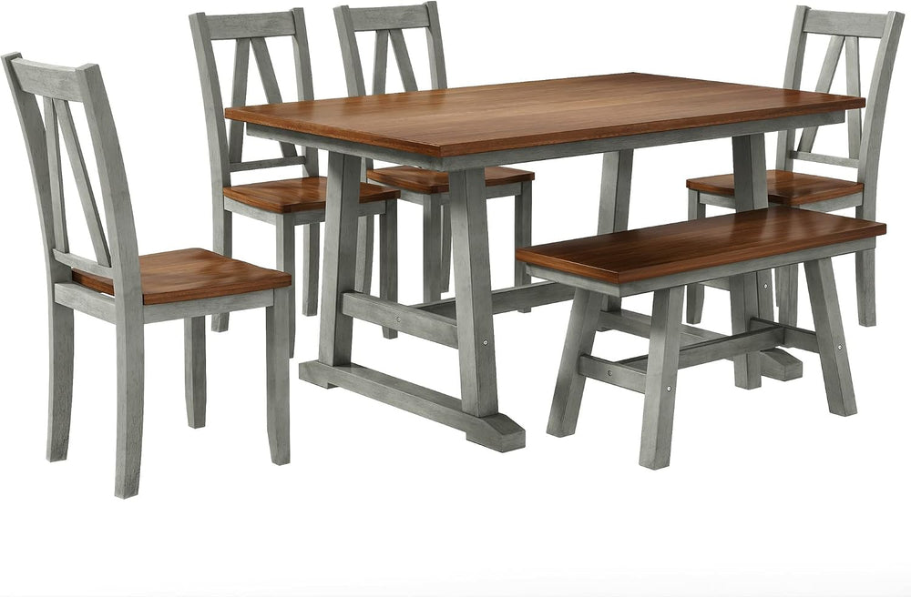 Harper & Bright Designs 6-Piece Dining Set, Farmhouse Style Wood Dining T...