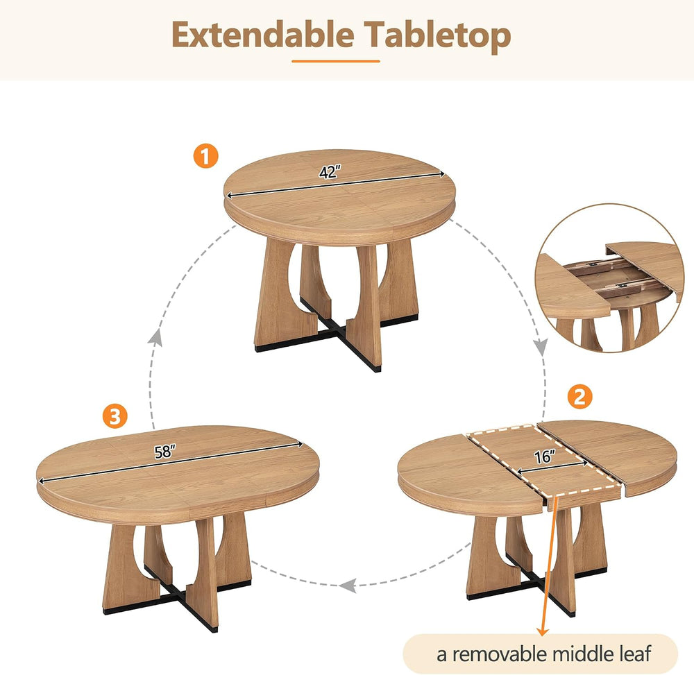 Knocbel Extendable Round Dining Table Set for 4-6, Round Dining Table with 4 ...