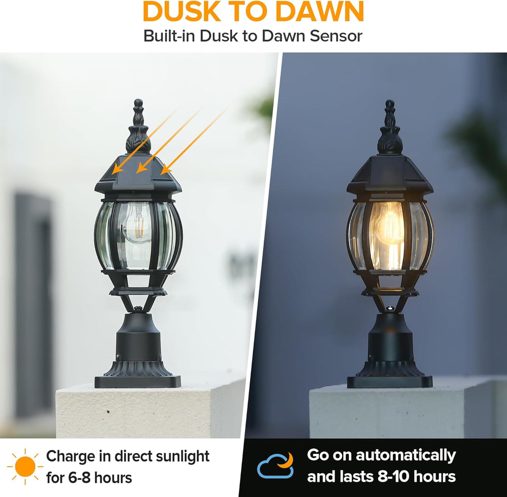 LUTEC Solar Post Light With Pier Mount Base, Dusk to Dawn Aluminium Lamp, Ext...