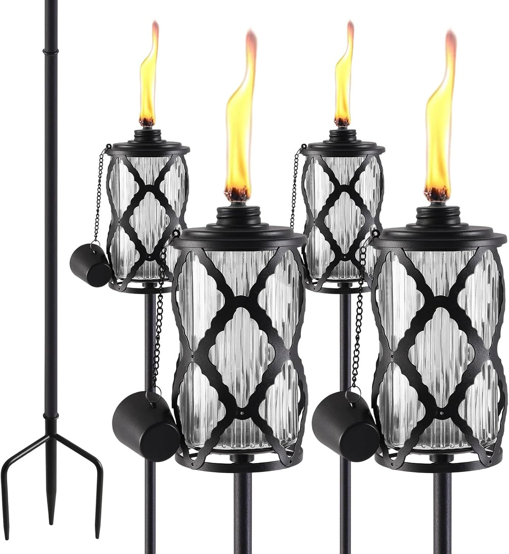 4 Pack Glass Citronella Torches, 16 oz Garden Torches for Outside, 55 inch Ou...