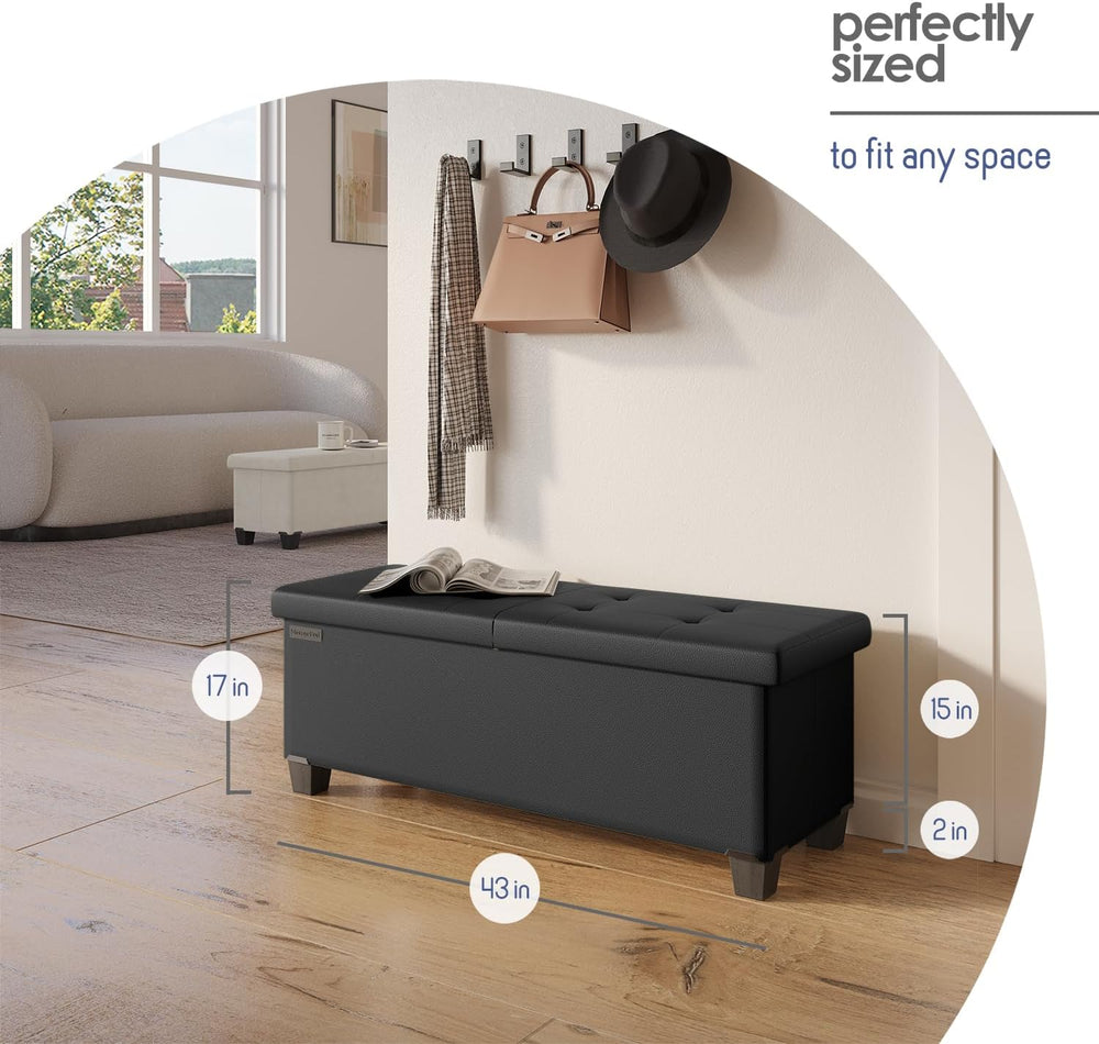 Storage Ottoman Bench with Bins, 43-in Storage Bench for Bedroom End of Bed, ...