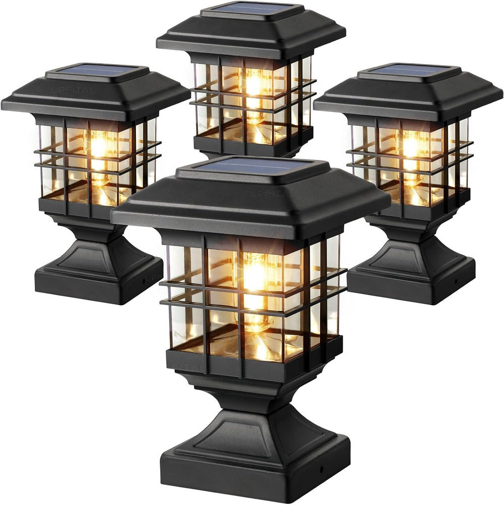 4x4 Post Solar Lights Solar Post Cap Lights Outdoor Metal 4 Pack