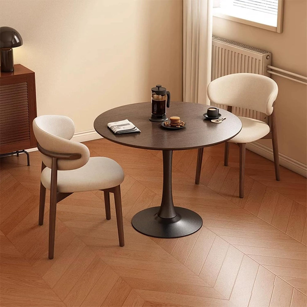 23.4" Round Tulip Dining Table for 2-4 People with Walnut Top and Black ...