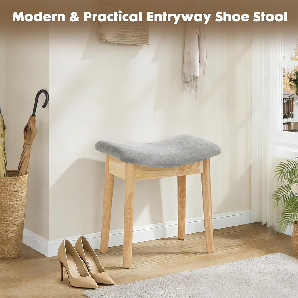 18" Small Vanity Chair Ottoman Bench Saddle Cushion Linen LightGray