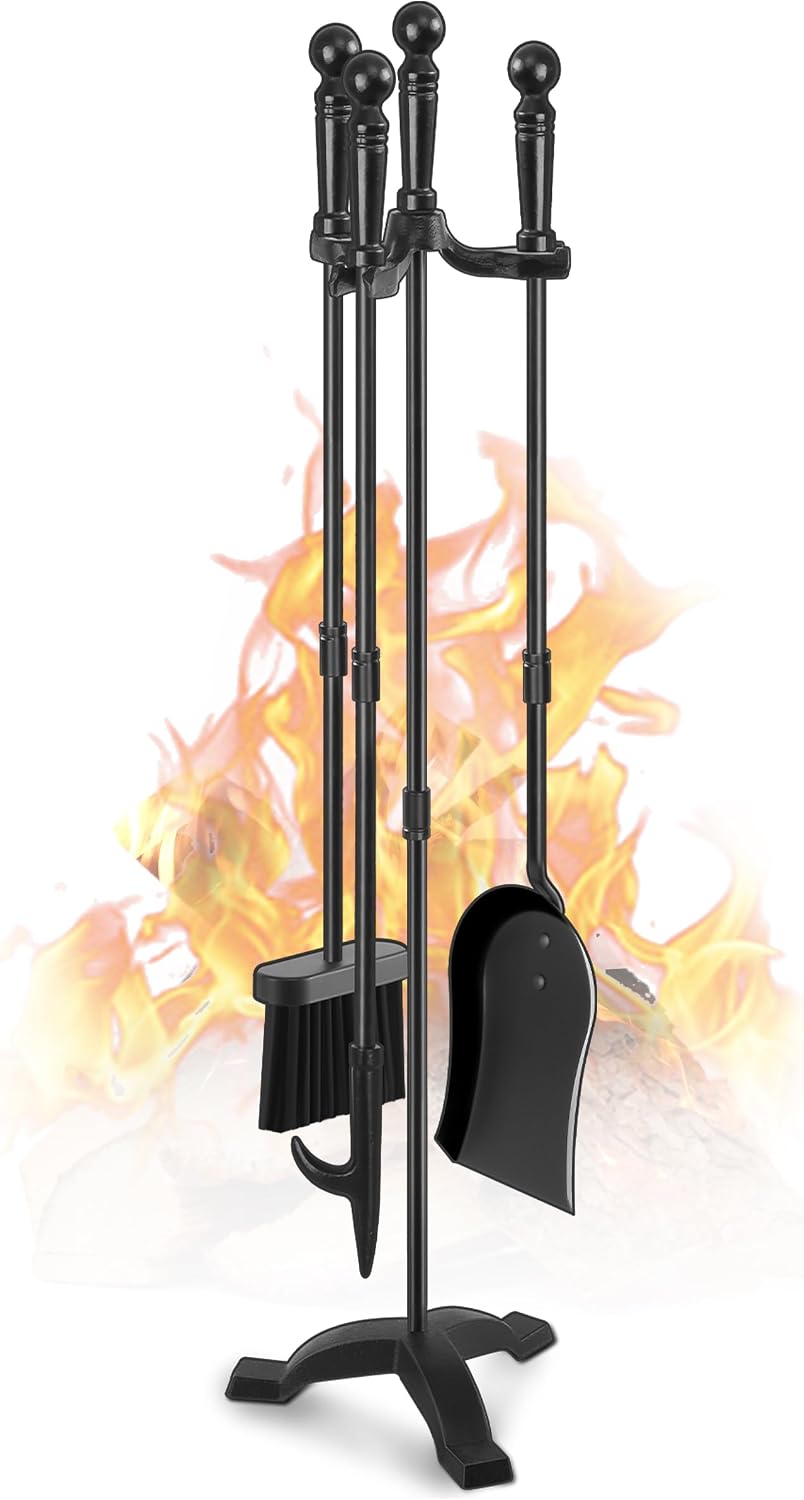 Gtongoko Fireplace Tools Set with Stand, 30-Inch Heavy Duty Steel