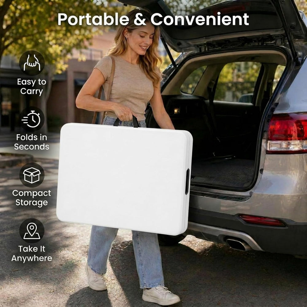 Set of 2 Folding Table 6 FT Lightweight Camping Table White Portable Plastic ...