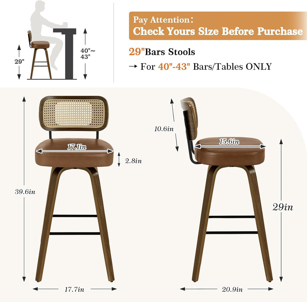 Bekrvio Swivel Bar Stools Set of 4, Upholstered Faux Leather Barstools with R...
