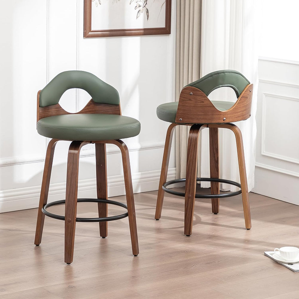 25.2" Swivel Bar Stools Set of 2,Mid Century Modern Faux Leather Barstoo...