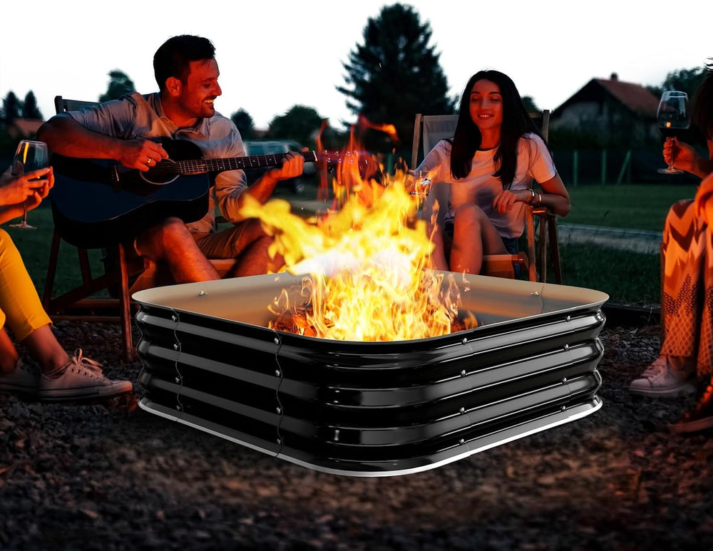 Fire Pit 36 Inch, Height 11.5 Inch, Square Galvanized Steel Fire Pit for Outs...