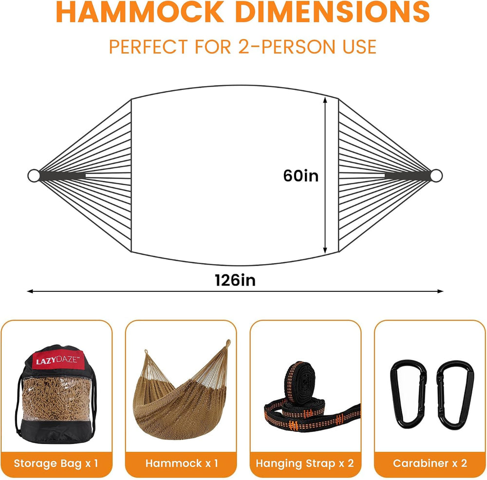 Lazy Daze XL Handwoven Mayan Hammock, 10.5FT Double Camping Hammocks