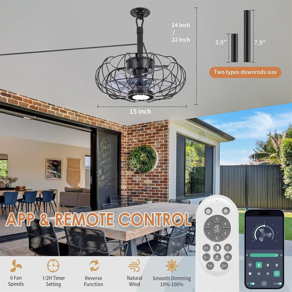 Outdoor Gazebo Fan with Hanging Hook, 15'' Waterproof Outdoor Ceiling...