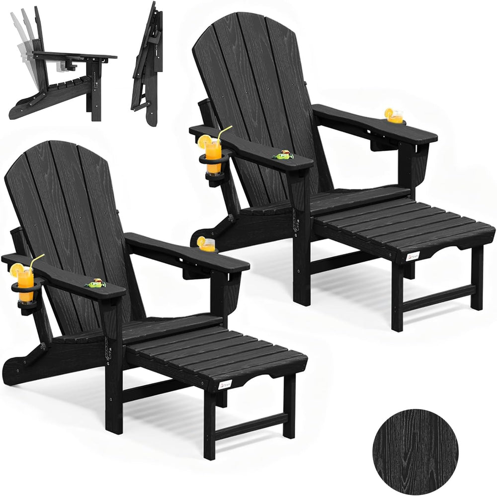 Mdeam HDPE Folding Adirondack Chairs Set of 2, 3-Position 400 lbs, Black