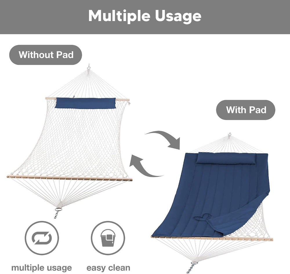 SUNCREAT Hammocks Outdoor Double Hammock with Hardwood Spreader Bar, 475 lbs ...