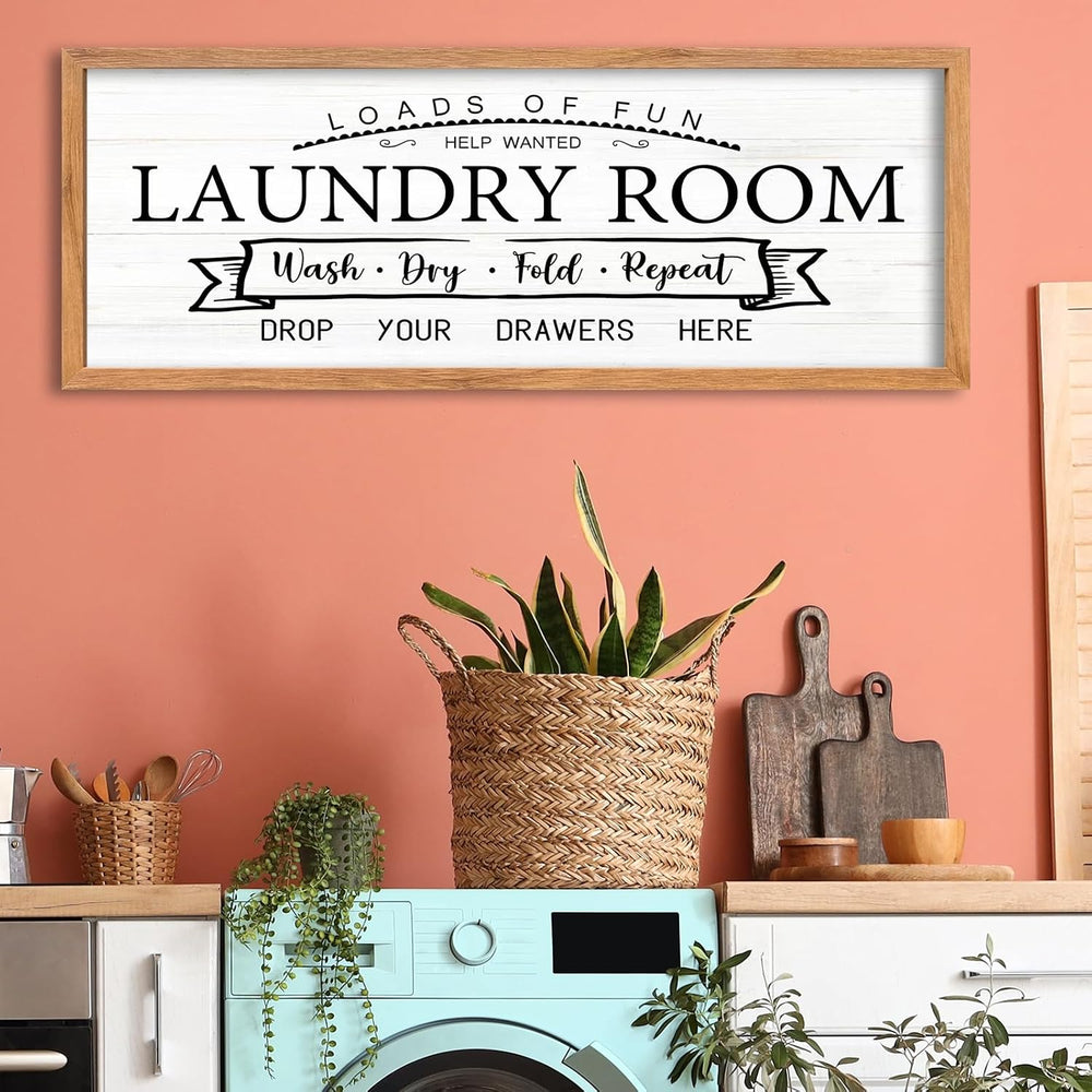 AuraPeak Laundry Room Wall Decor Wash Dry Fold Repeat, Wood White, 32"×1...