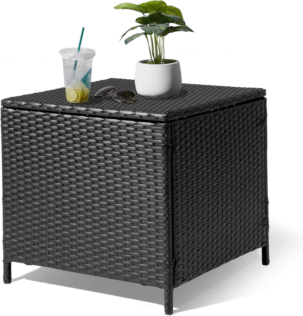 VINGLI Outdoor Side Table with Storage, 27-Gallon Patio Deck Box Outdoor Wick...