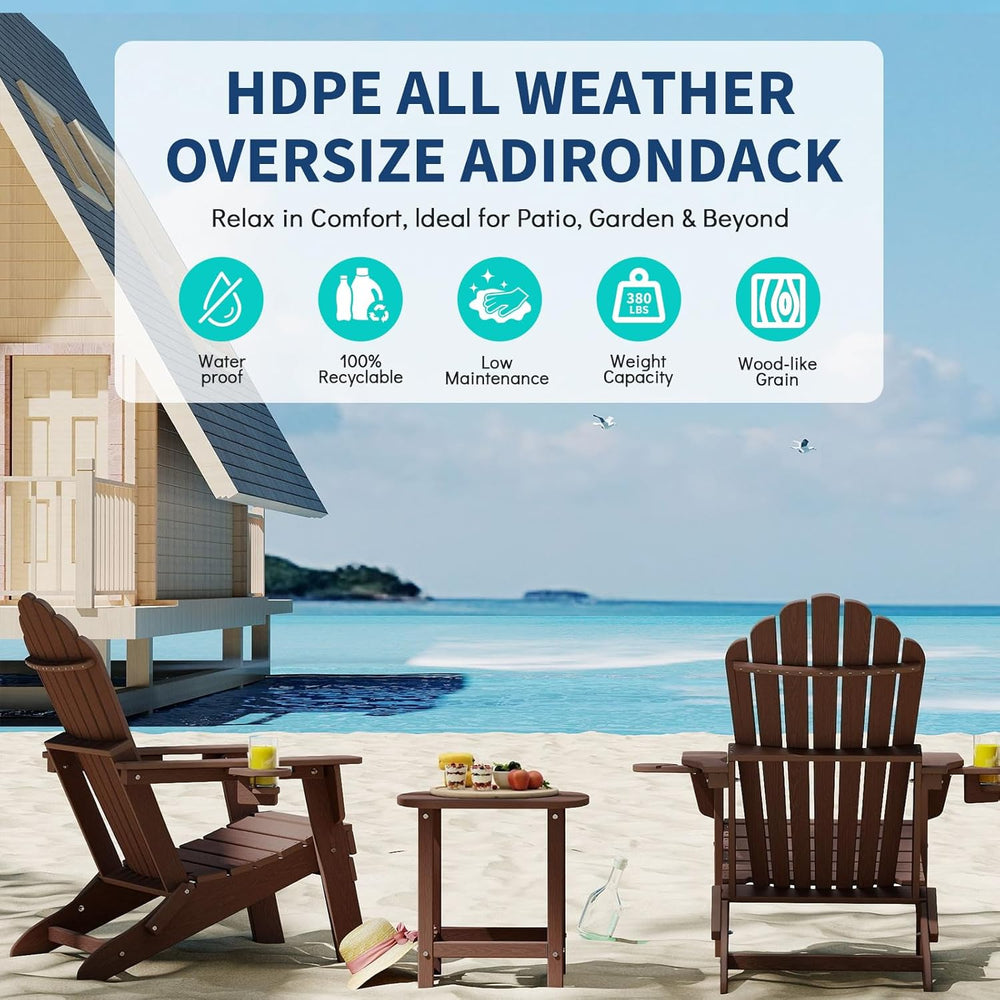 Plawdlik Outdoor HDPE Folding Adirondack Chair Set of 4, High Back Wide Seat ...