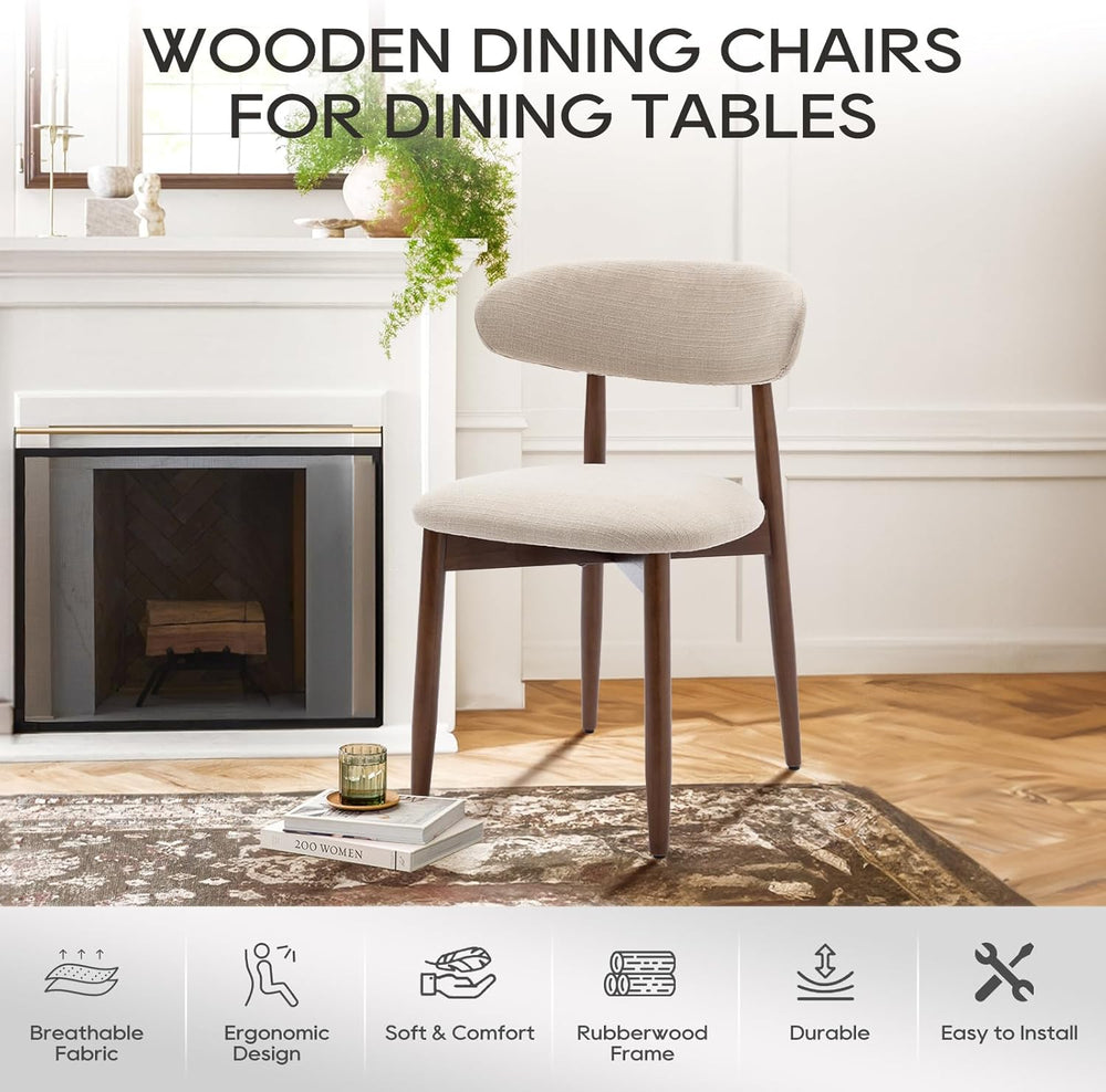 COLAMY Wooden Dining Chairs Set of 4, Modern Fabric Upholstered Kitchen Side ...