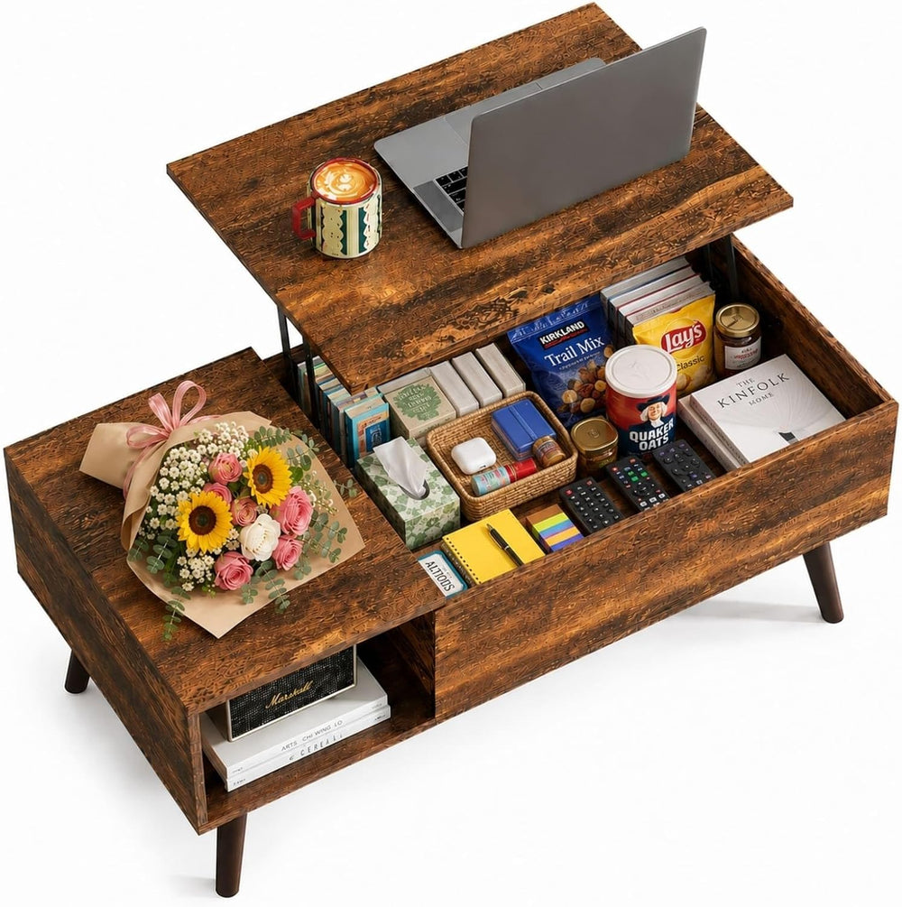 WLIVE Lift Top Coffee Table with Hidden Storage, Brown