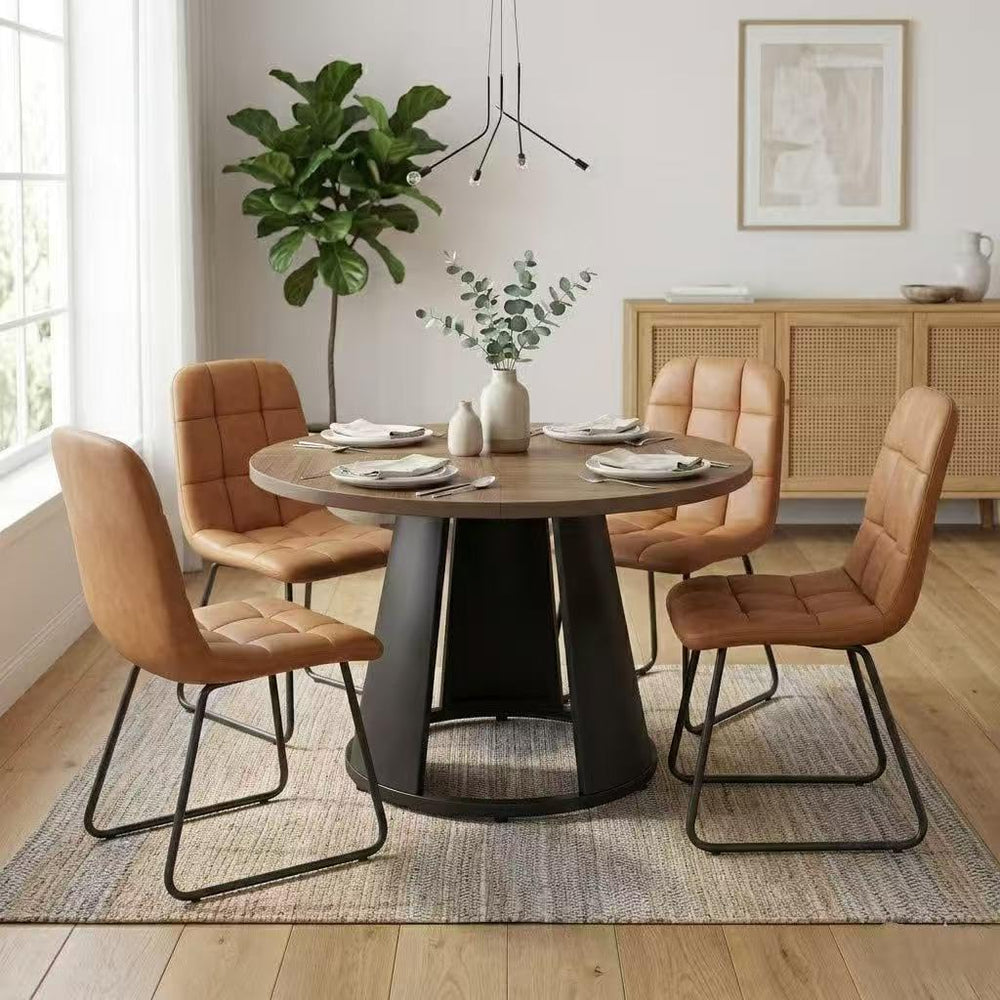 HIPIHOM 47.2” Round Dining Table Set for 4 Modern Wood Table with 4 Upholster...