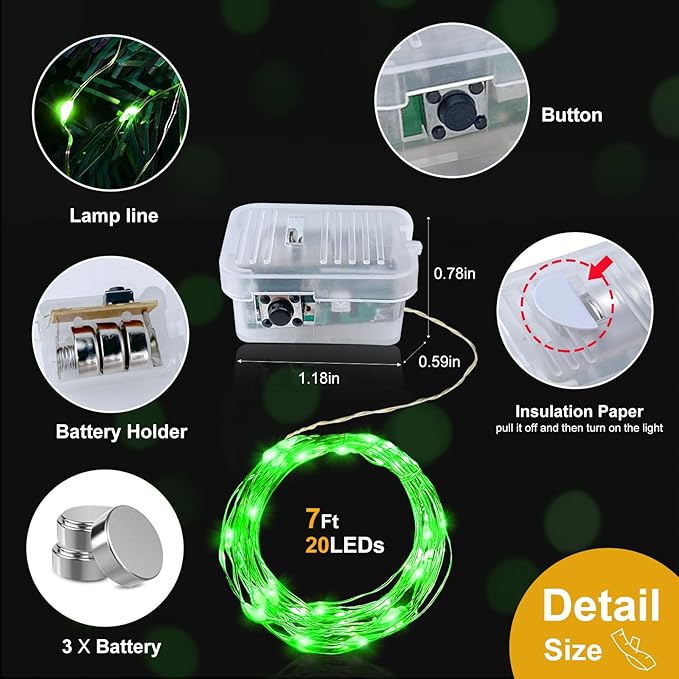 pozzolanas 50 Pack Green Battery Operated String Lights - 7ft Waterproof Fair...