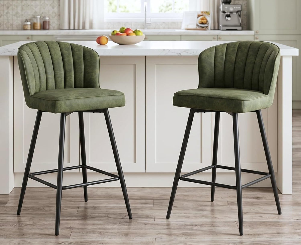 Shunzhi Green Counter Height Bar Stools Set of 2, Modern PU Leather Barstools...