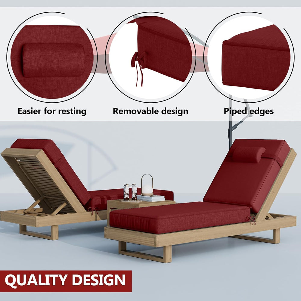 80 x 26 x 4 Inch Olefin Chaise Lounge Cushions, Lounge Chair Cushions with He...