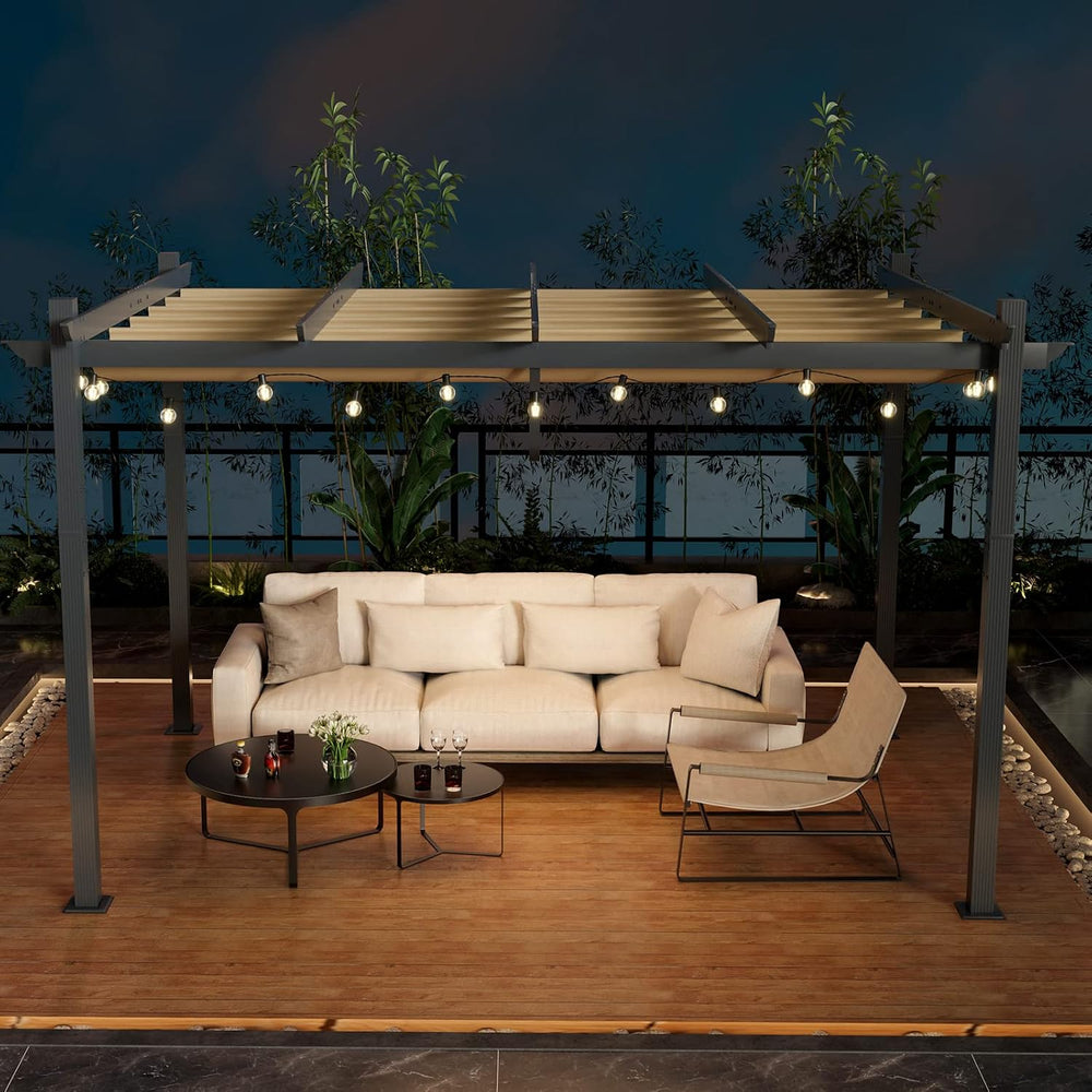 Tangkula 10x13 Ft Outdoor Pergola with Retractable Sun Shade Canopy, Beige