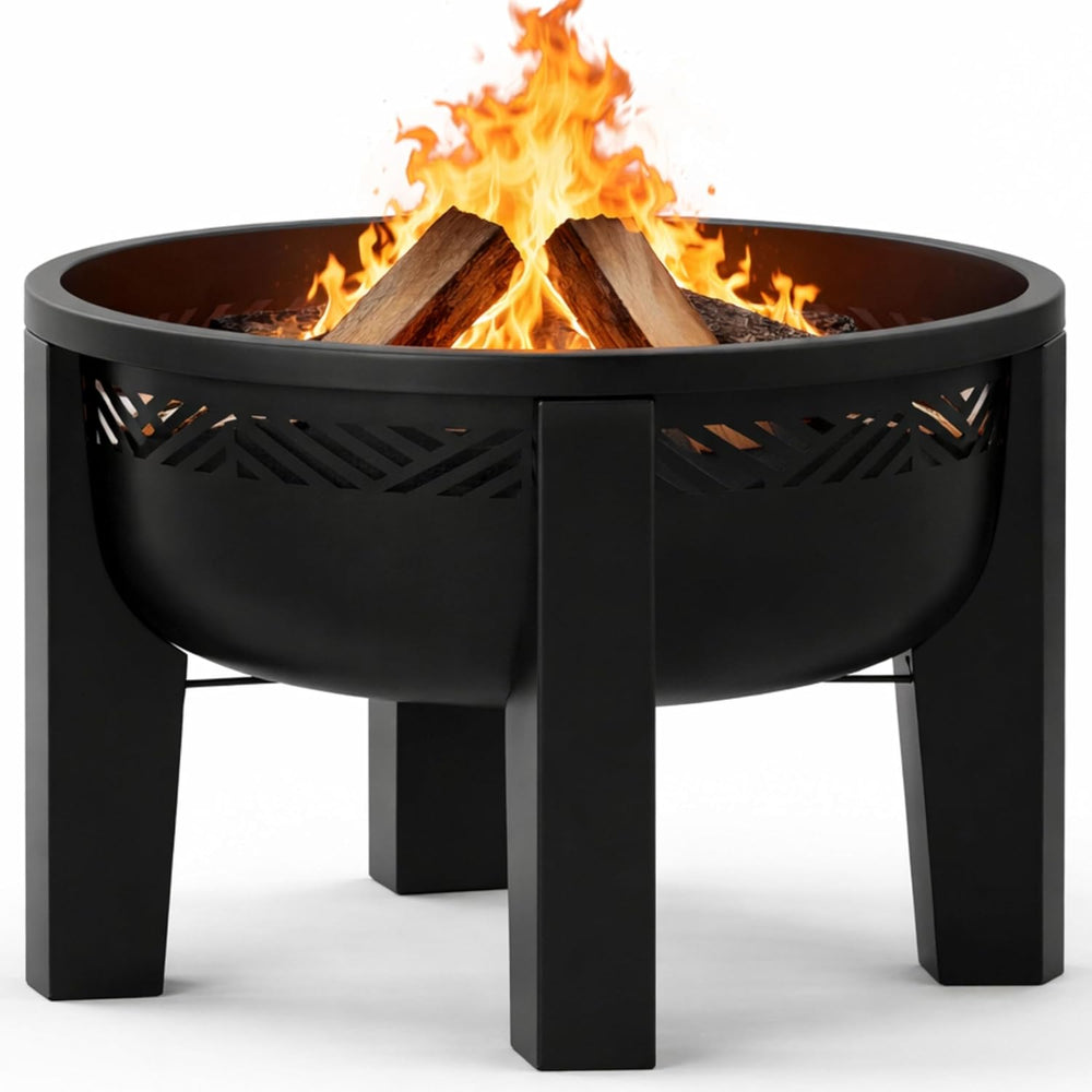 Fire Horse Wood Burning Fire Pit with Tabletop Lid, 26 Inch Outdoor Fire Pit ...