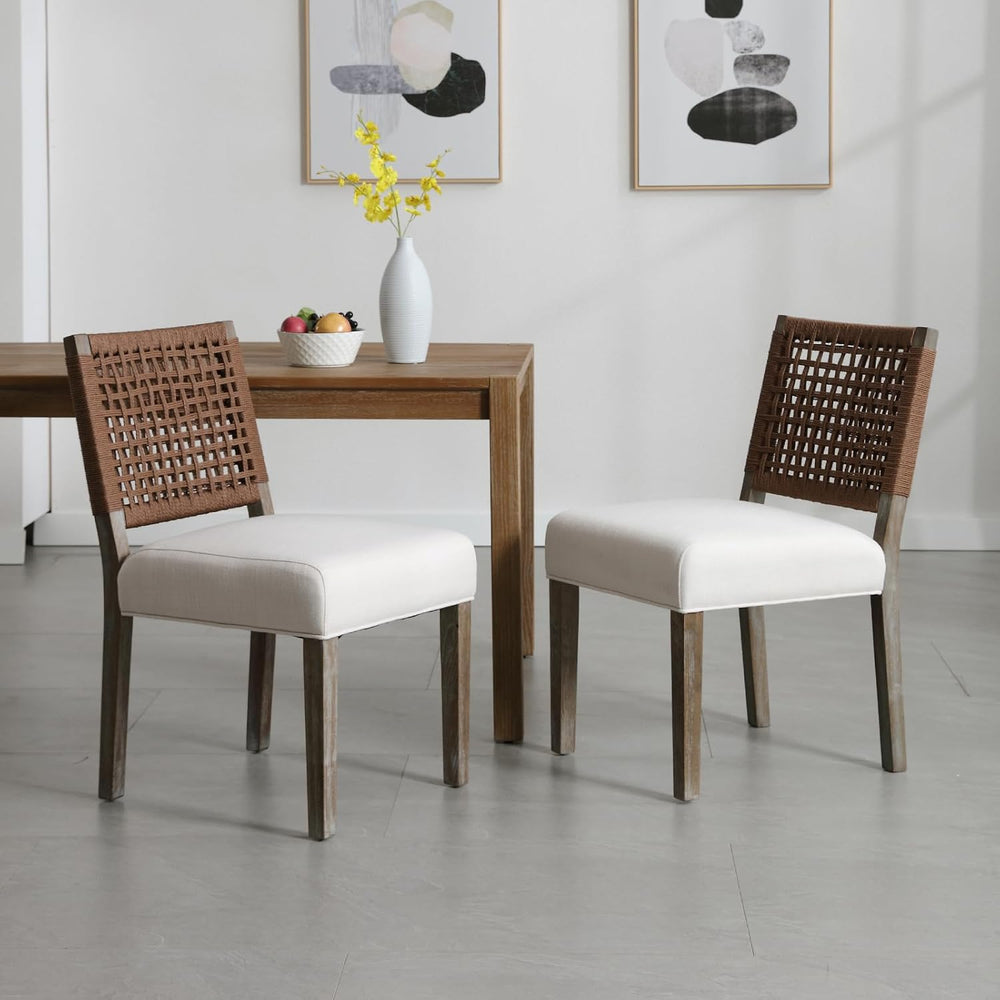 LZAREAL Farmhouse Dining Chairs Set of 4 Linen Fabric Upholstered Accent Side...