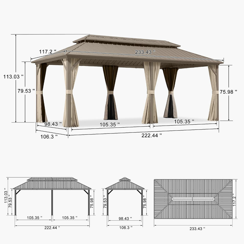 PURPLE LEAF Outdoor Hardtop Gazebo 10' x 20' Champagne Aluminum Struc...