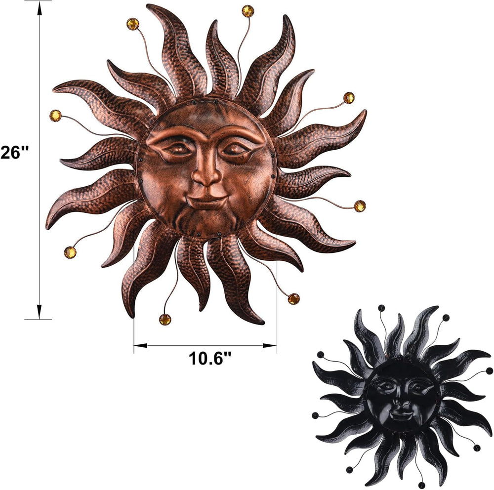 Metal Wall Art Decor Outdoor Inside with Sun Face, 26 Inch Large Outside Sun ...