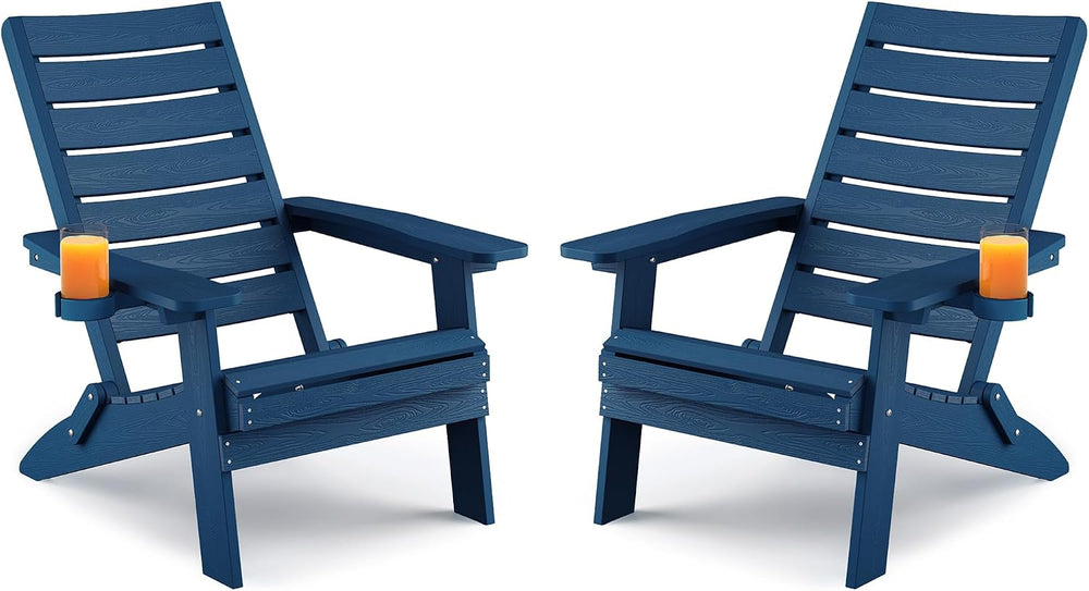 YEFU Adirondack Chair Set of 2 Outdoor, Cup Holder, Navy Blue