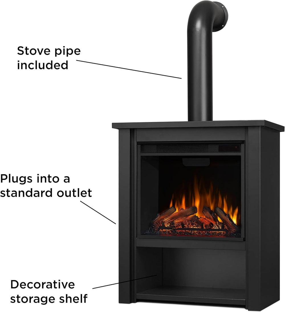Real Flame Black Hollis Electric Fireplace - Freestanding with Remote Control...