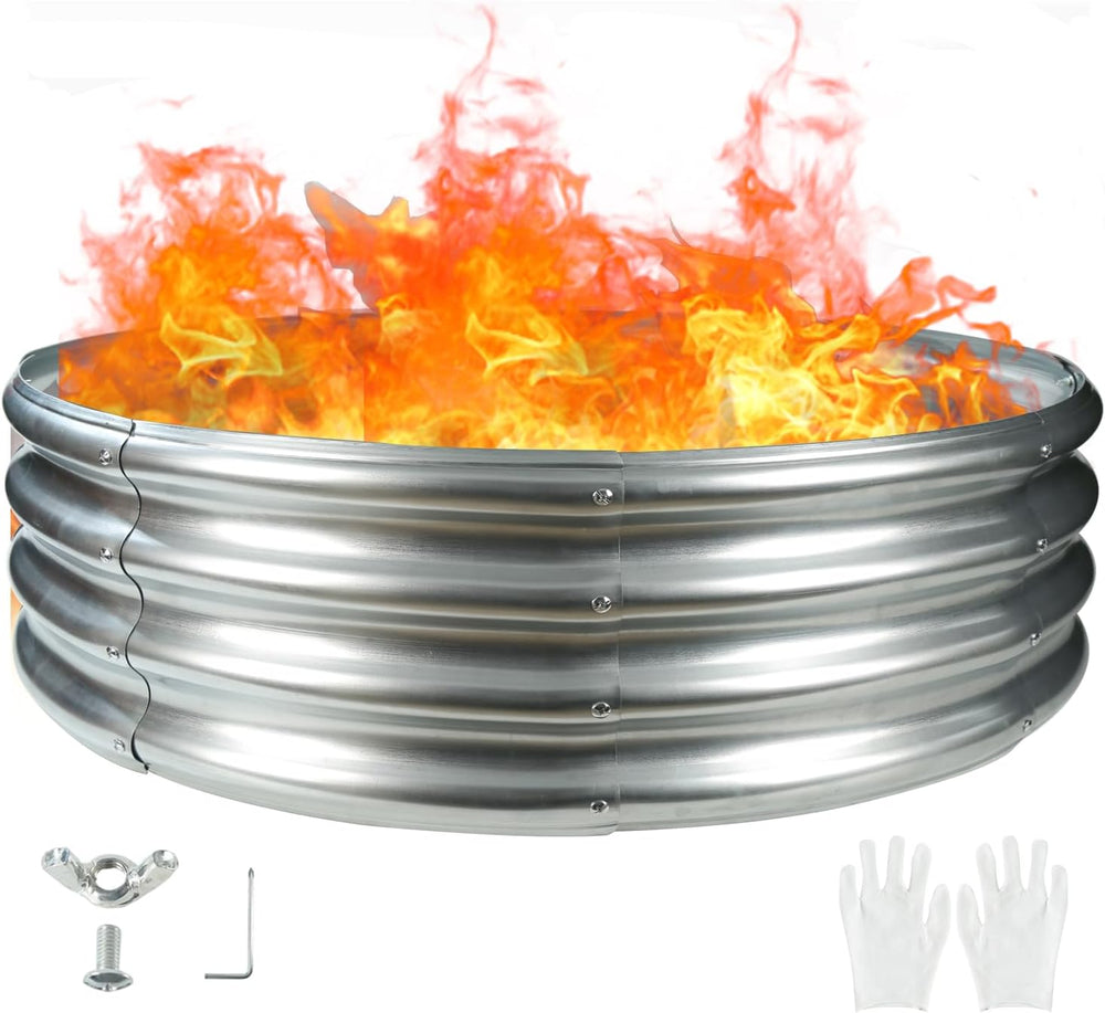 TBMLC 48" Round Galvanized Steel Fire Ring Pit/Raised Garden Bed Kit