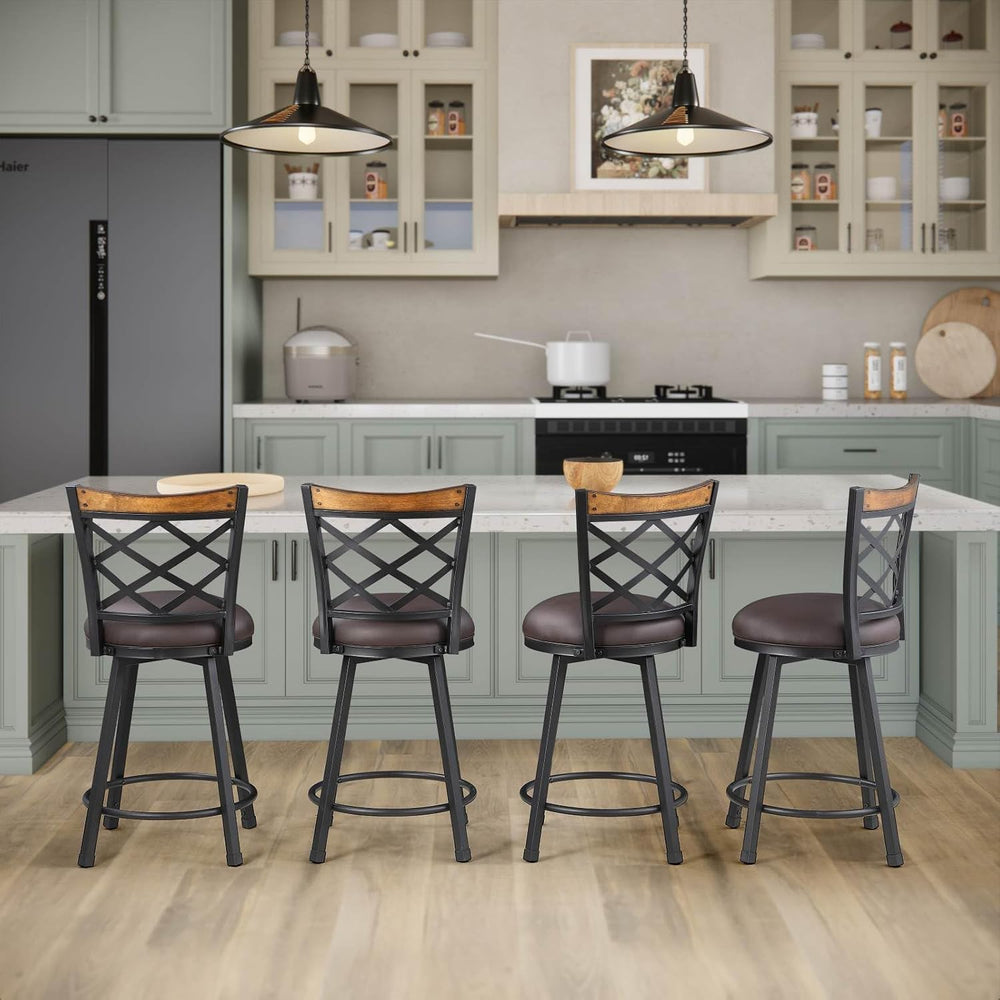 Set of 4 Swivel Bar Stools with Backs, 2-in-1 Adjustable 25"/30" He...