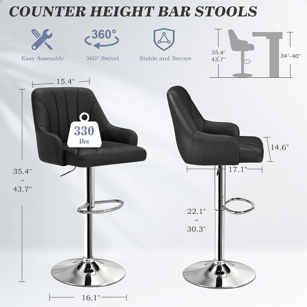 VECELO Bar Stools Set of 2, Adjustable Barstools, Counter Height Stools with ...
