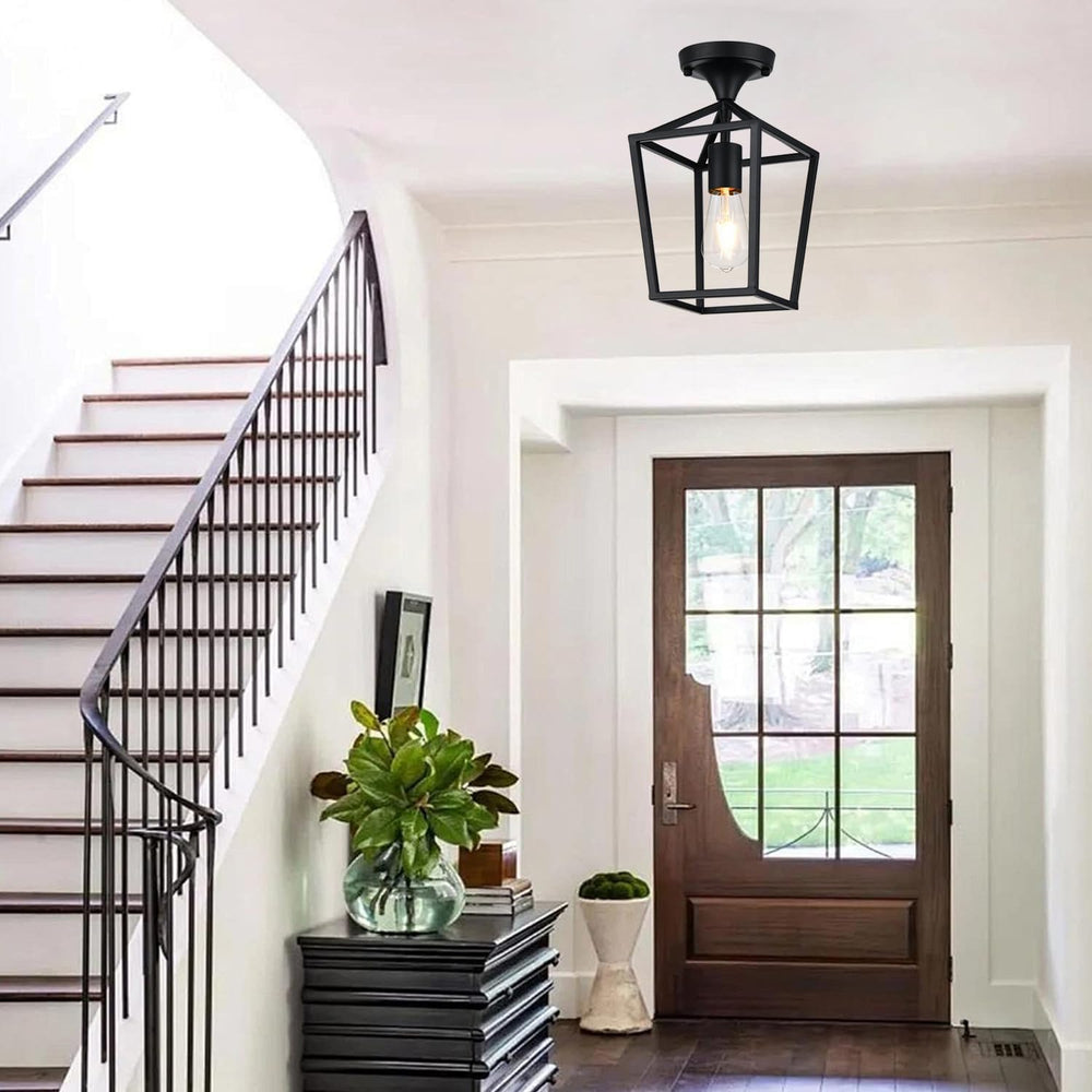 Flush Mount Ceiling Light Fixture, Matte Black Industrial Farmhouse Cage