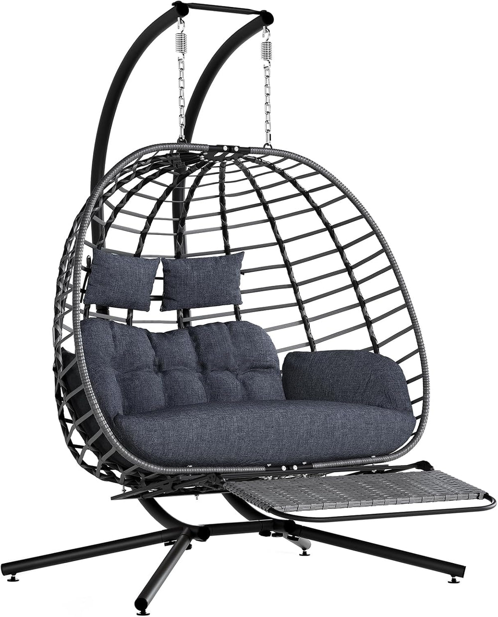 SWITTE Double Egg Chair Outdoor with Stand & Footrest, Patio Swing, Gray