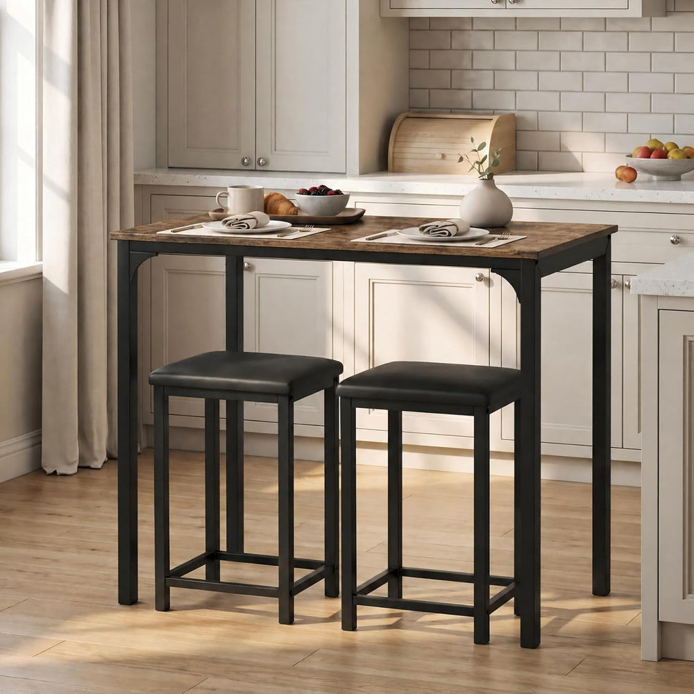 COSTWAY Dining Table Set, Counter Height Table, 2 Upholstered Stools