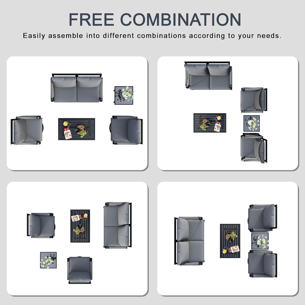 5 Pieces Patio Conversation Sets, All Weather Metal Outdoor Furniture Set Inc...