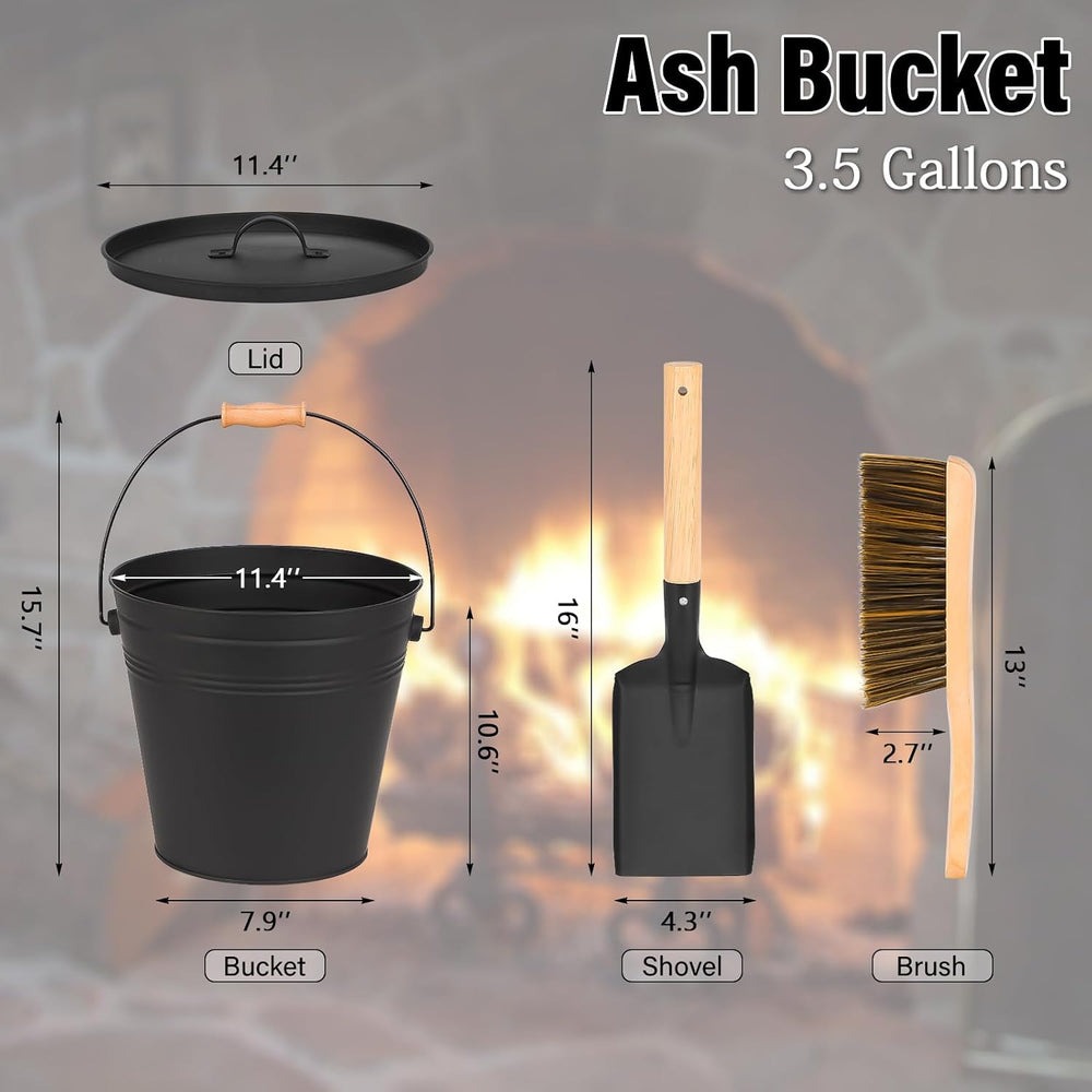 FEED GARDEN 3.5 Gallon Ash Bucket for Fireplace with Lid, 16" Shovel &am...