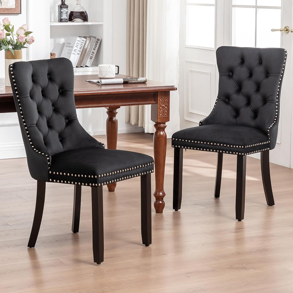 Eifizek Dining Chairs Set of 4 Upholstered Chairs with Tufted Back, Black