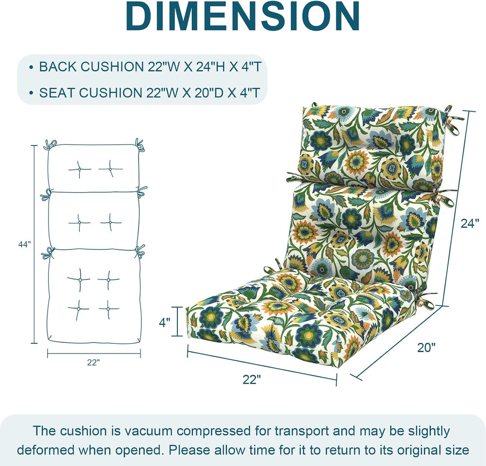 DYTXIII Outdoor High Back Chair Cushions Set of 2, Water Repellent Tufted Roc...