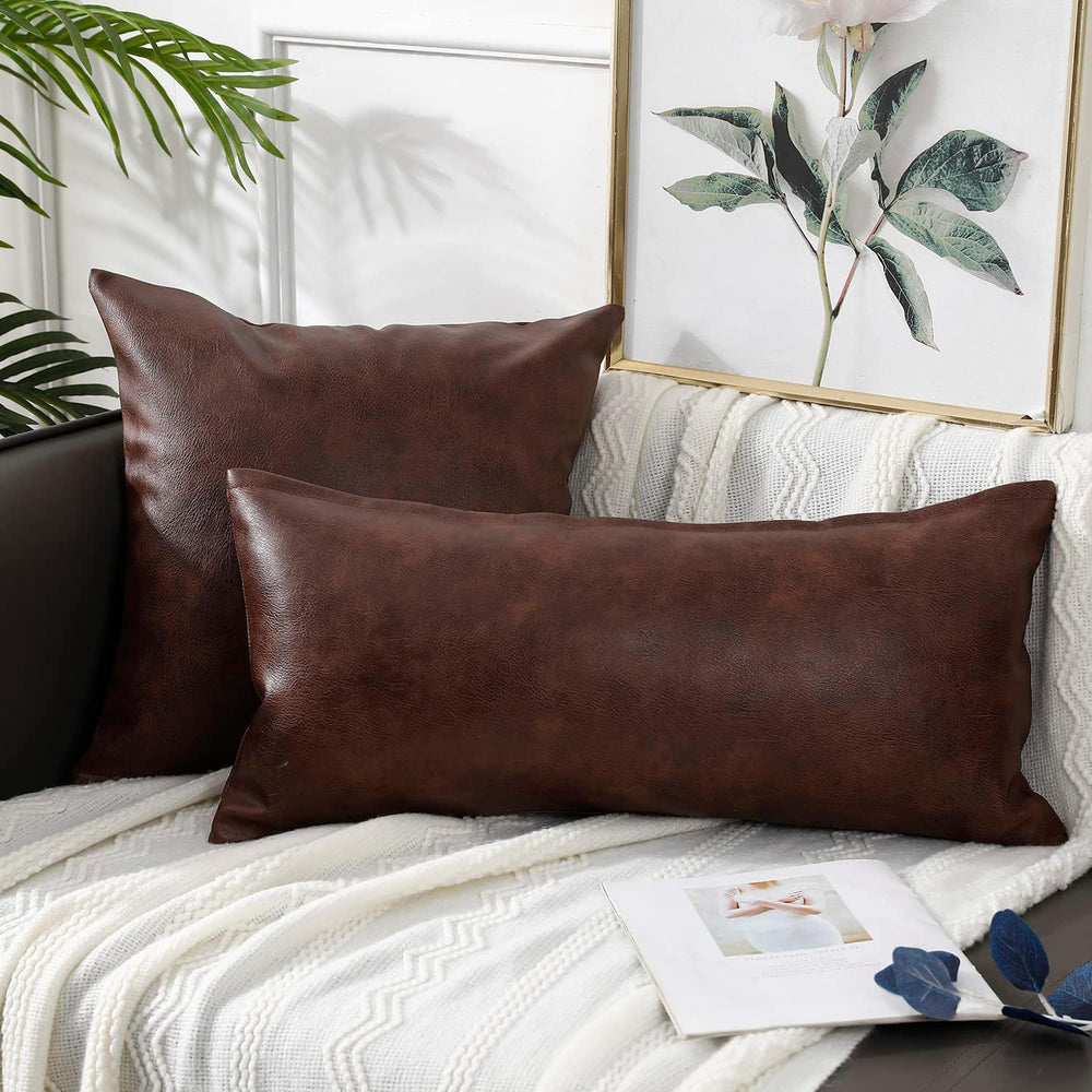 PANOD Decorative Lumbar Throw Pillow Covers 16 x 36,Premium Faux Leather Long...