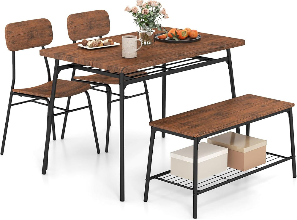 Tangkula Dining Table Set for 4, Square Kitchen Table & Chair Set w/Stora...