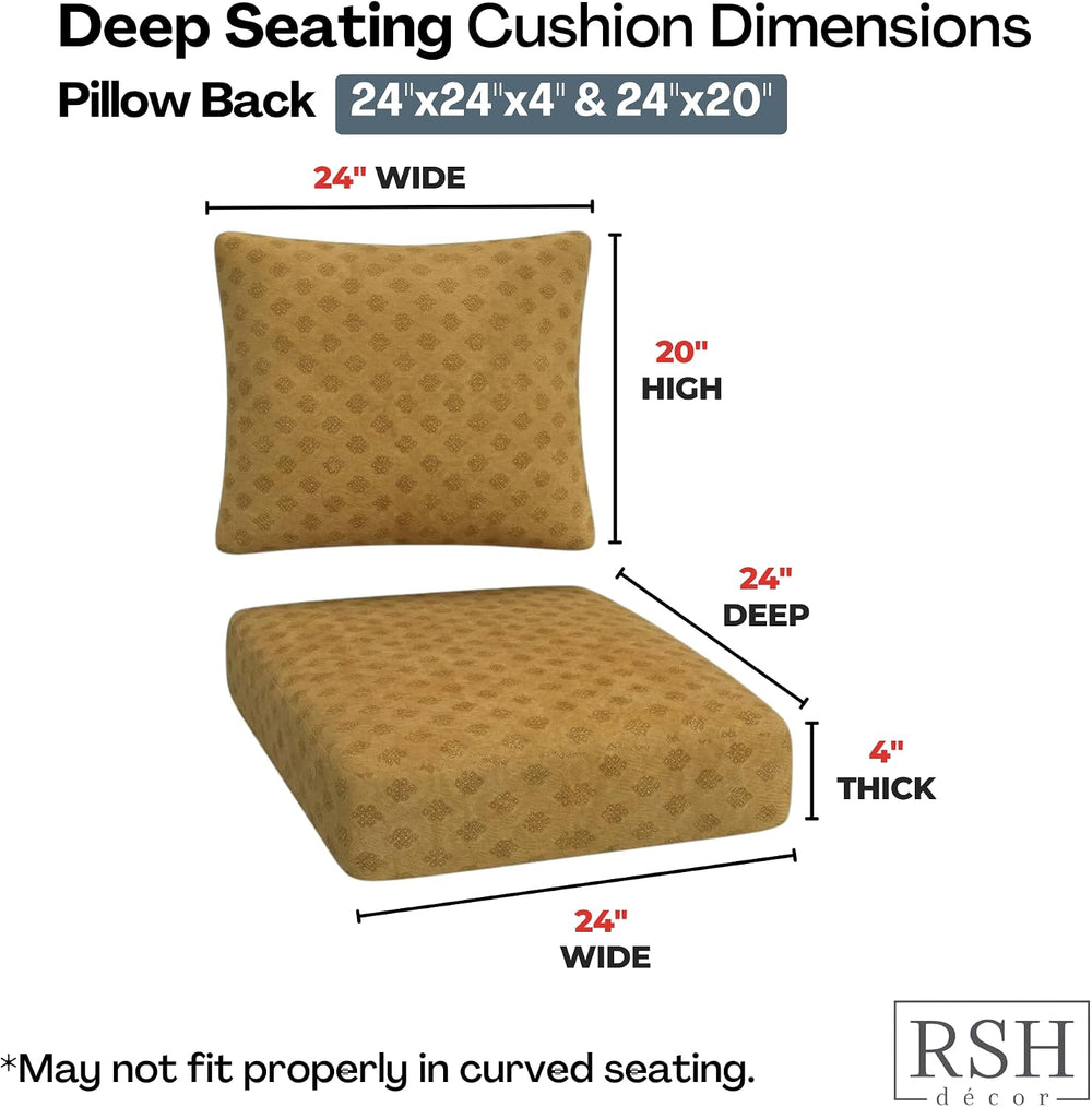 RSH DECOR: Sunbrella Deep Seating Cushion with Pillow Back | 24” x 24” x 4&qu...