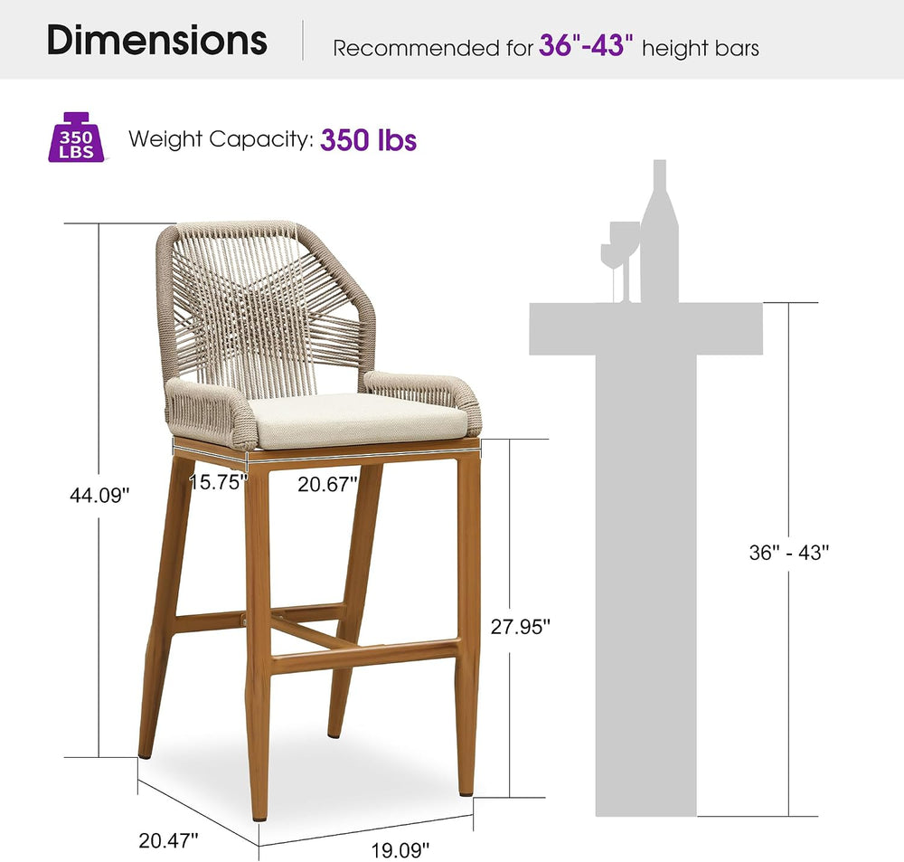 PURPLE LEAF Patio Bar Stool Set of 4 Aluminum Outdoor Rattan Barstools Teak