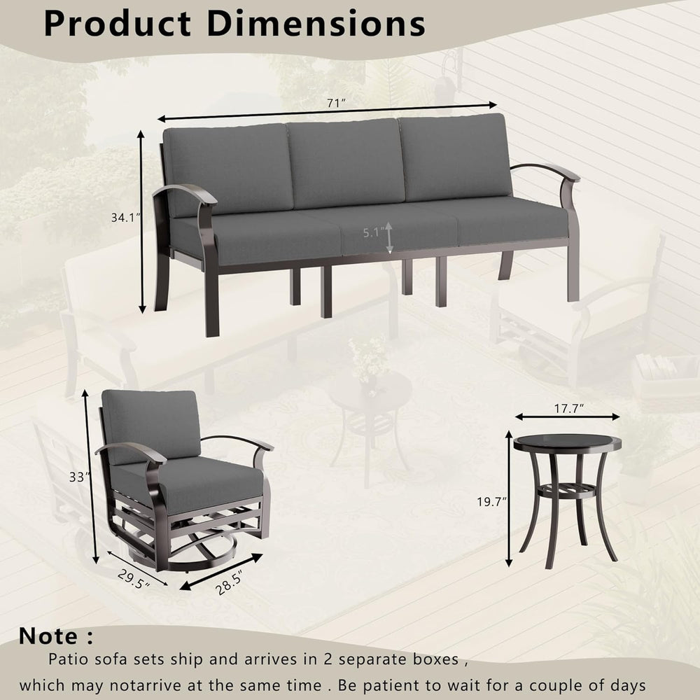 Patio Furniture Set 3-Piece Aluminum Armrest Sofa, All-Weather Patio Conversa...
